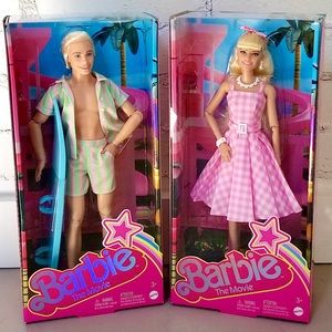 NEW Barbie The Movie Barbie & Ken Dolls Set Gingham Dress Surf Collectible 2023